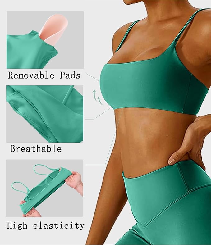 Comper Women's Sports Bra with Thin Straps Stretchy Wirefree Workout Bras Lightweight Workouts Bralette with Removable Pads