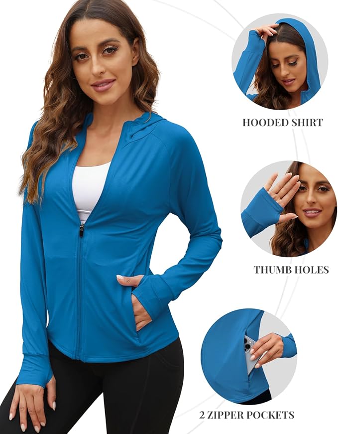 We1Fit Women's UPF 50+ Sun Protection Jacket Hoodie Sun Shirts Hiking Running Athletic Shirt