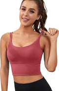 Everrysea Sports Bras for Women High Support Longline Workout Tank Tops Built in Bra Strappy Yoga Padded Crop Top
