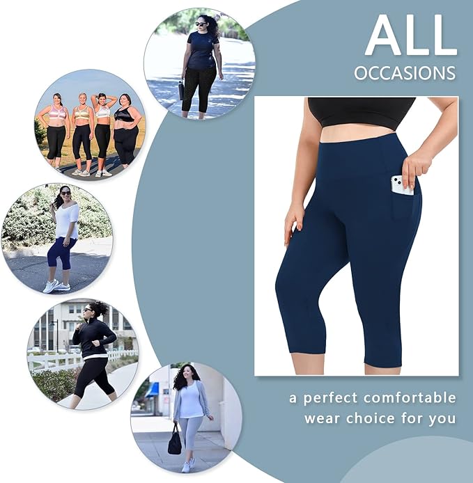 Plus Size Leggings for Women with Pockets-Stretchy XL-5XL Yoga Pants Tummy Control High Waist Workout Leggings