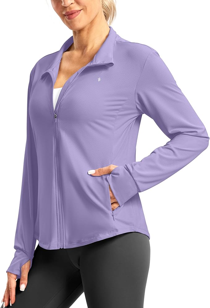 Soothfeel Women's UPF 50+ Lightweight Athletic Jackets Sun Protection Zip Up Long Sleeve Shirts Hiking Workout Outdoor Pocket