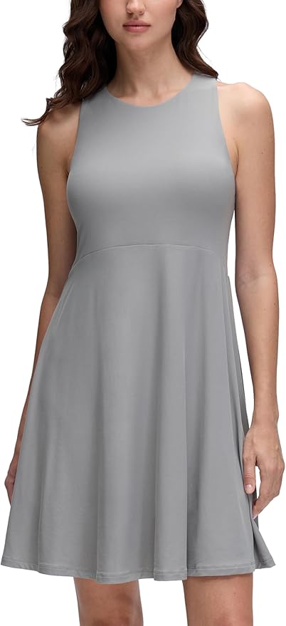CRZ YOGA Cloudweight Double Layer Midi Dress for Women - Crewneck Flowy Tank Top Sleeveless Outfits for Casual Travel