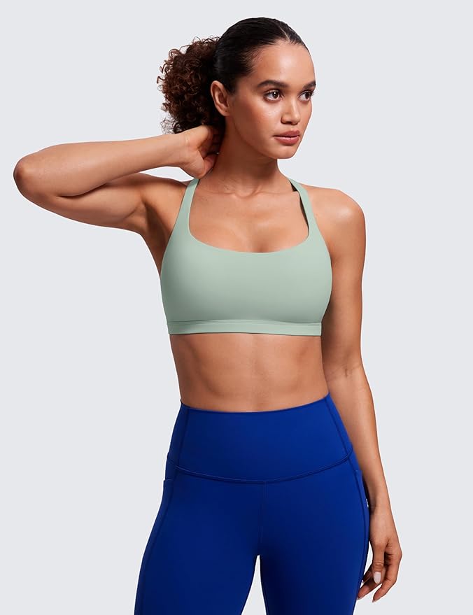 CRZ YOGA Naked Feeling Strappy Sports Bras for Women - Criss Cross Back Wireless Padded Cami Yoga Workout Top