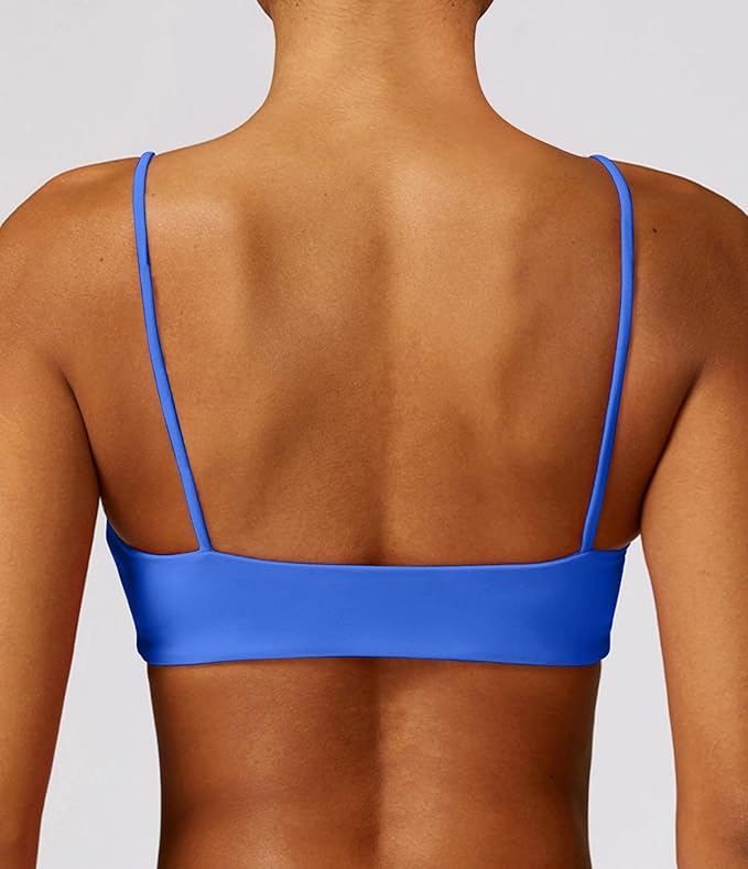 Comper Women's Sports Bra with Thin Straps Stretchy Wirefree Workout Bras Lightweight Workouts Bralette with Removable Pads