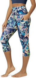 ODODOS Women's High Waisted Yoga Capris with Pockets, Tummy Control Non See Through Workout Athletic Running Capri Leggings