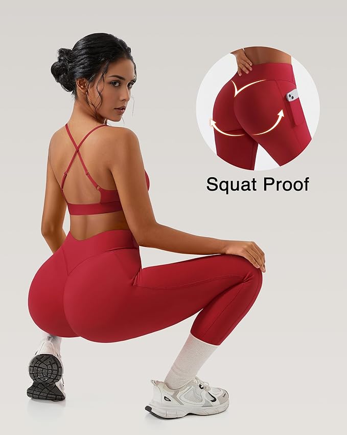 RXRXCOCO 2 Piece Workout Sets for Women Strappy Sports Bra Booty Leggings with Pockets Yoga Gym Outfits