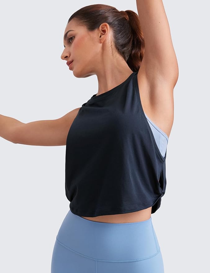 CRZ YOGA Pima Cotton Large Armhole Tank Tops for Women - Workout Sport Athletic Yoga Running Gym Loose Crop Sleeveless Shirts