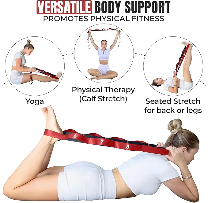 Stretch Strap with Loops Physical Therapy - Full Body Exercise Straps for Stretching with Detachable Foot - Leg & Calf Stretcher for Plantar Fasciitis, Physical Therapy, Pain Relief, and Flexibility