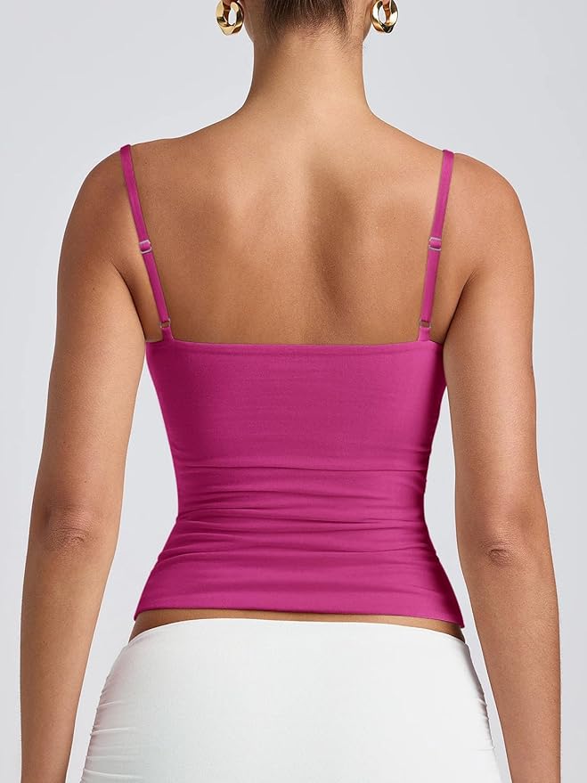 PINKMSTYLE Women's Basic Double Lined Scoop Neck Tank Tops Adjustable Cami Tank Summer Sleeveless Tops
