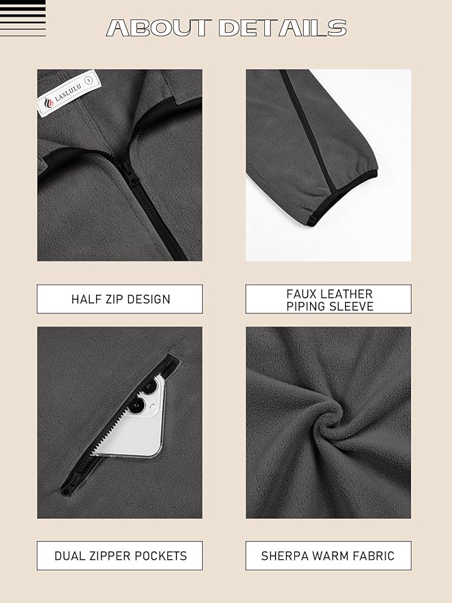 LASLULU Womens Half Zip Pullover Sweatshirt Sherpa Fleece Jacket Oversized Sweatshirts Warm Fuzzy Sweaters Pockets
