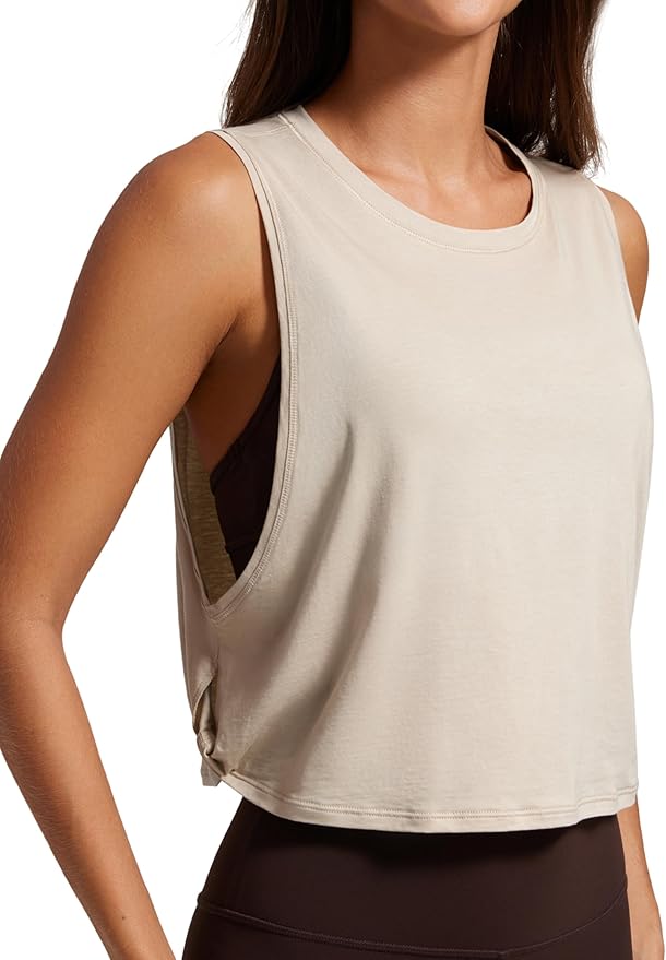 CRZ YOGA Pima Cotton Large Armhole Tank Tops for Women - Workout Sport Athletic Yoga Running Gym Loose Crop Sleeveless Shirts