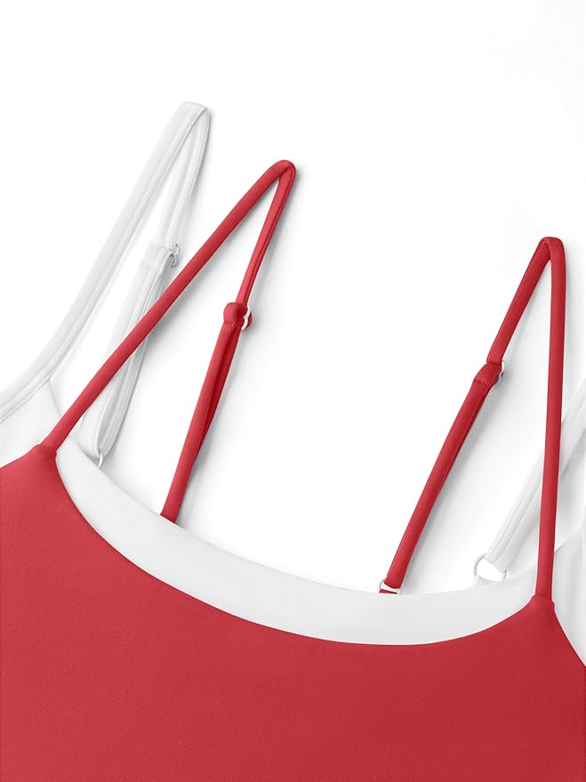 LASLULU Womens Double Layered Sports Bra Adjustable Spaghetti Straps Sexy Scoop Neck Wireless Padded Workout Yoga Crop Tops