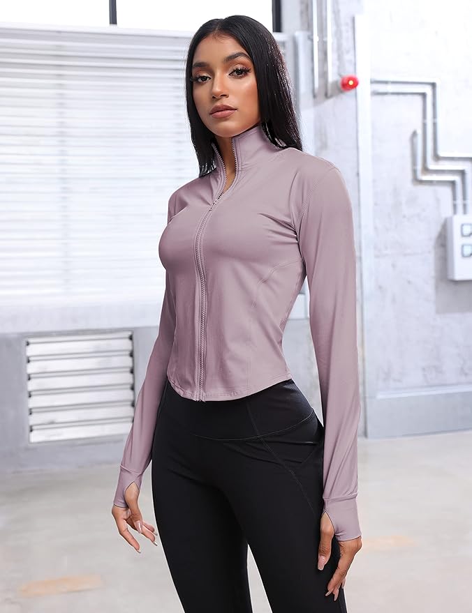 Tanming Women's Full Zip Seamless Workout Jacket Running Yoga Slim Fit Track Jacket