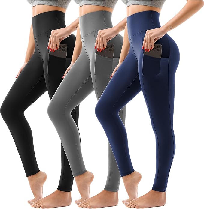 SINOPHANT 3 Pack Leggings for Women - High Waisted Buttery Soft Yoga Pants for Workout Athletic Sports