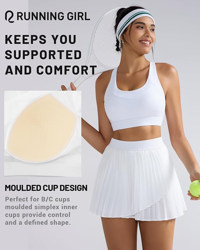 RUNNING GIRL Sports Bra for Women High Support, Molded Cup High Impact Sports Bras with Sewn in Pads Strappy Running Bra