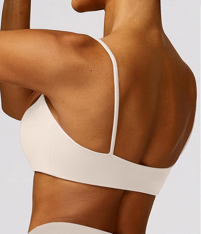 Comper Women's Sports Bra with Thin Straps Stretchy Wirefree Workout Bras Lightweight Workouts Bralette with Removable Pads