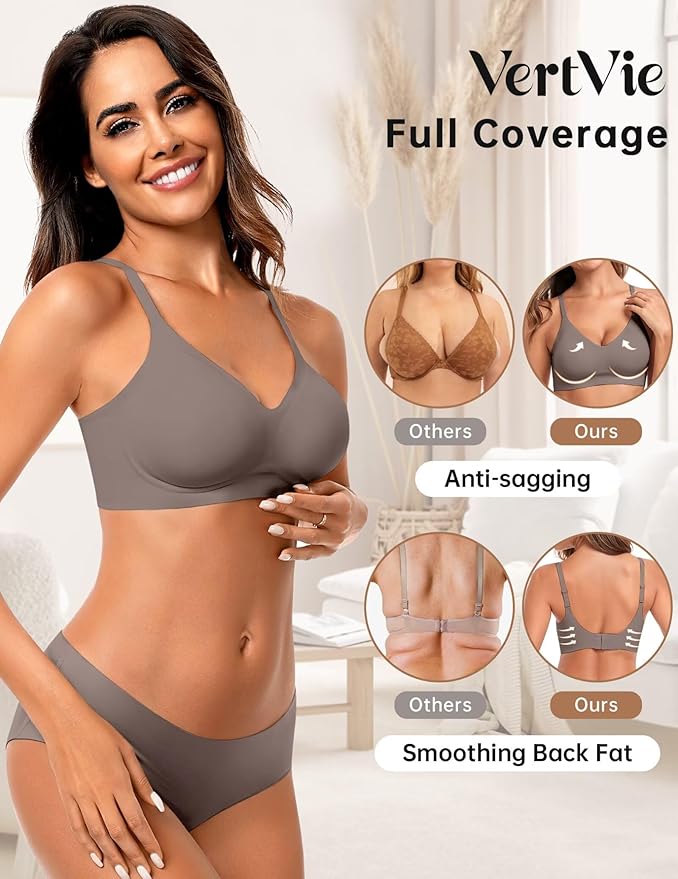 Vertvie Womens Seamless Jelly Bras No Underwire Comfort Push Up Bras Buttery Soft Wireless Bralette Full Coverage Sports Bra
