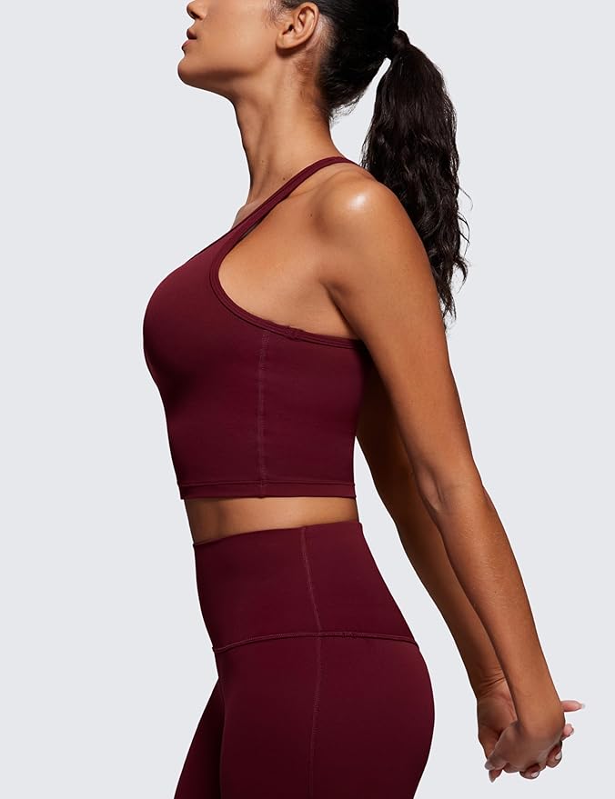 CRZ YOGA Butterluxe Racerback Crop Tank Tops for Women - Padded Y-Back Longline Sports Bras Scoop Neck Workout Yoga