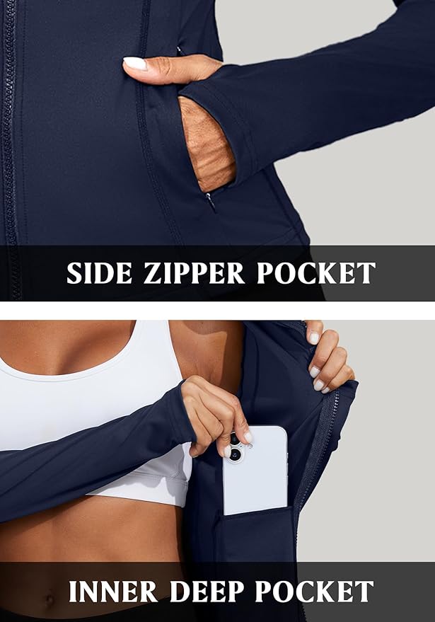 Bosmeer Workout Jackets for Women Lightweight Zip Up Slim Fit Yoga Sportwear Stretchy Crooped Running Jacket with Thumb Holes