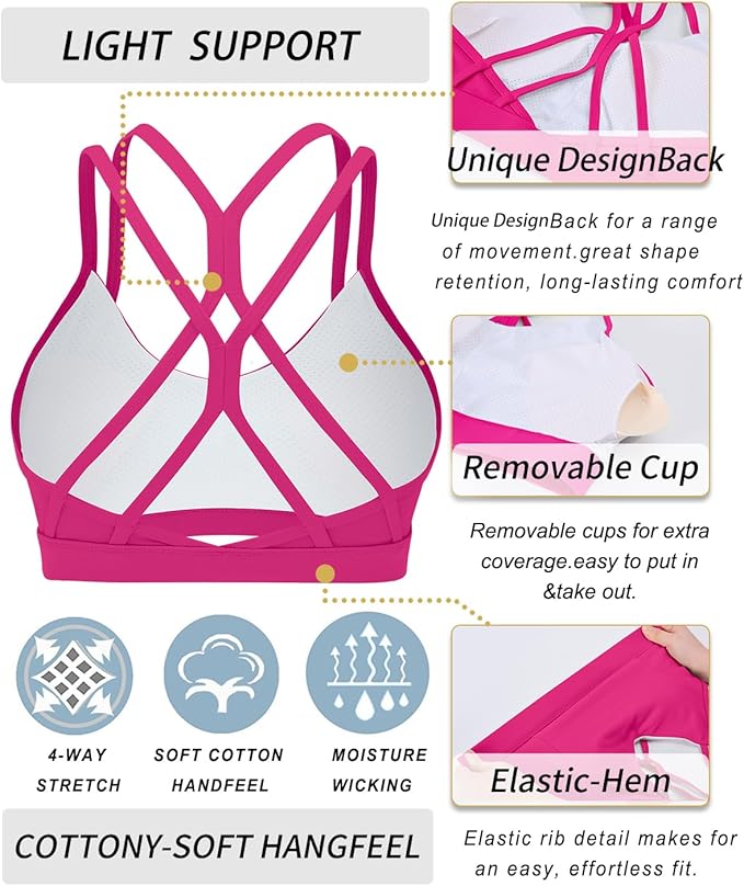 RUNNING GIRL Sports Bras for Women,Strappy Crisscross Back Padded Low Impact Running Sports Bra with Removable Cups