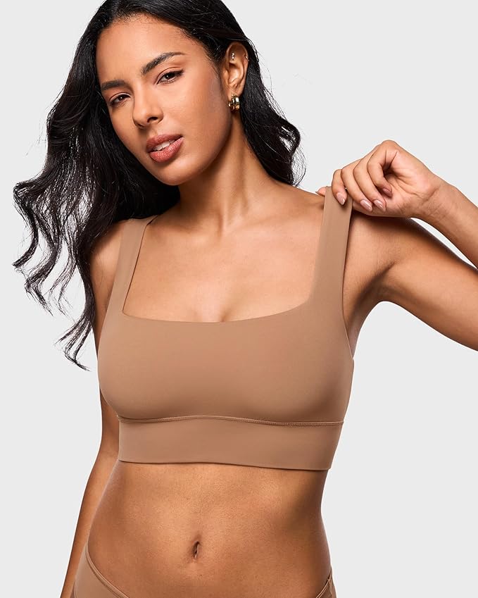 INLYRIC Women's Inbarely Outwear Longline Square Neck Bralette Supportive Unlined No Underwire Yoga Sports Bra