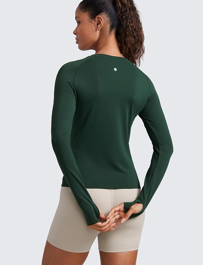 CRZ YOGA Seamless Long Sleeve Shirts for Women Waist Length - Workout Athletic Running Gym Yoga Tops Crewneck Breathable