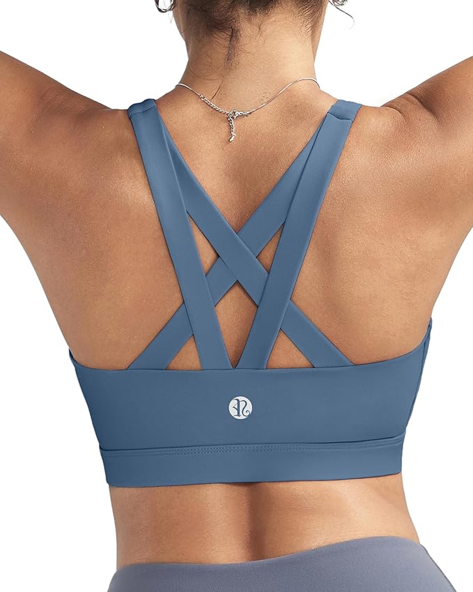 RUNNING GIRL Sports Bras for Women,Padded Strappy Sports Bras Criss-Cross Back Medium Support Sports Bras with Removable Cups