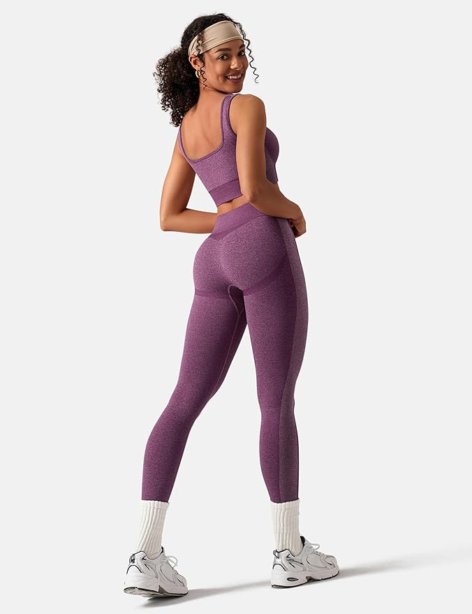 OLCHEE Womens Workout Sets 2 Piece Seamless Square Neck Sports Bra Padded Butt Lifting Leggings High Waist Yoga Gym Outfits