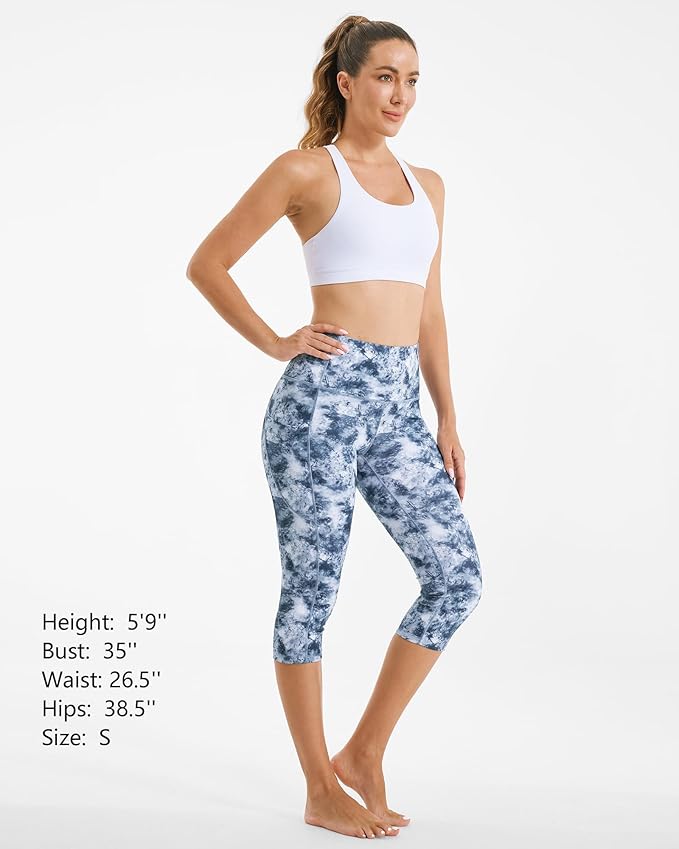 Stelle Women's Capri Yoga Pants with Pockets Essential High Waisted Leggings for Workout