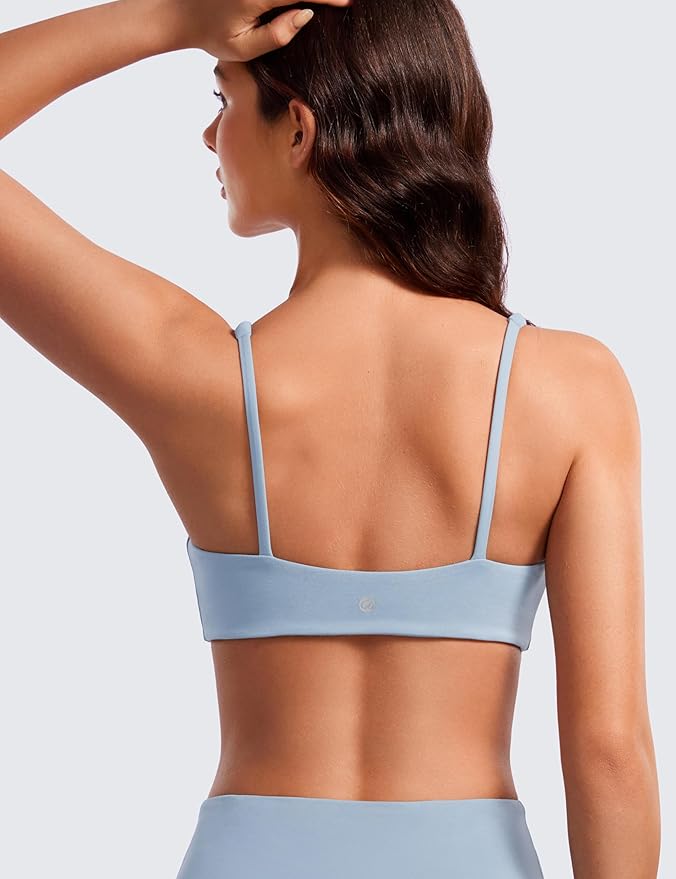 CRZ YOGA Butterluxe Square Neck Spaghetti Strap Sports Bras for Women - Low Coverage Yoga Wireless Padded Cami Crop Top
