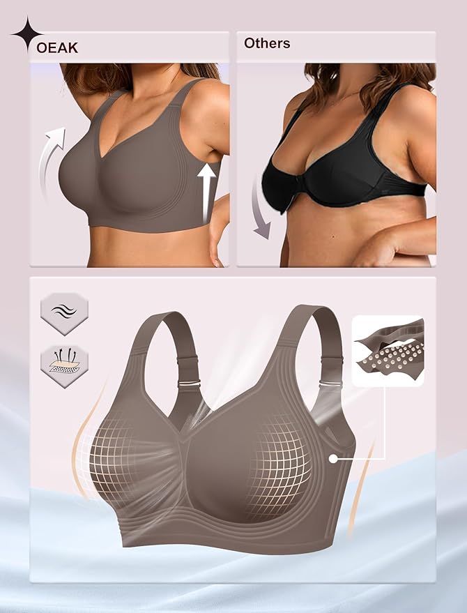 OEAK Womens Wireless Jelly Bra Plus Size Supportive Seamless Bras Full Coverage Push Up Comfortable No Underwire Tshirt Bras