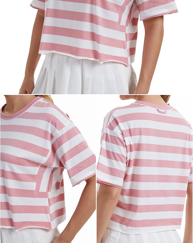 Women's Oversize Workout Crop Tops Casual Short Sleeve Drop Shoulder Boxy T-Shirts Roll Hem Basic Loose Yoga Running Tees