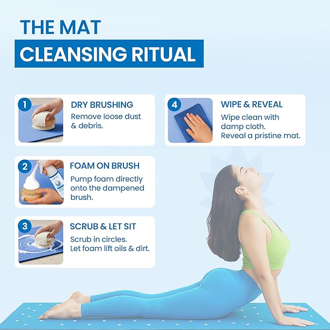 Foaming Yoga Mat Cleaner Spray Kit, Plant Based Non Toxic Mat Cleaner with Brush and Microfiber Cloth, Yoga Essentials for Women and Men, Pilates Mat Care, Fragrance Free
