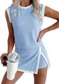 EVALESS 2 Piece Sets for Women Summer Outfits Ribbed Knit Tank Top and Split Lined Skirt Two Pieces Lounge Matching Set