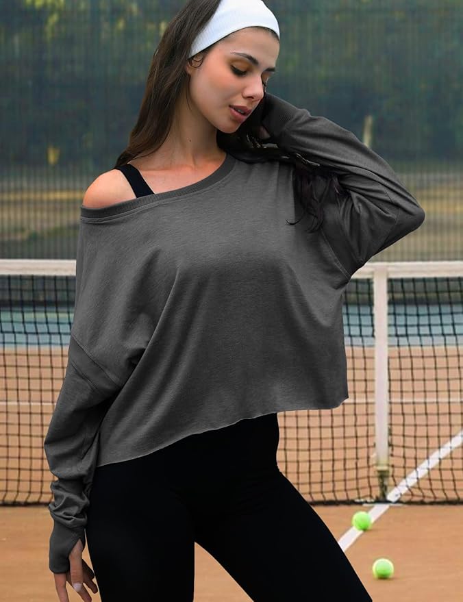 UNIANKIYA Open Back Workout Tops for Women Long Sleeve Cropped Athletic Clothes Gym Running Yoga Low Impact Sports T Shirts