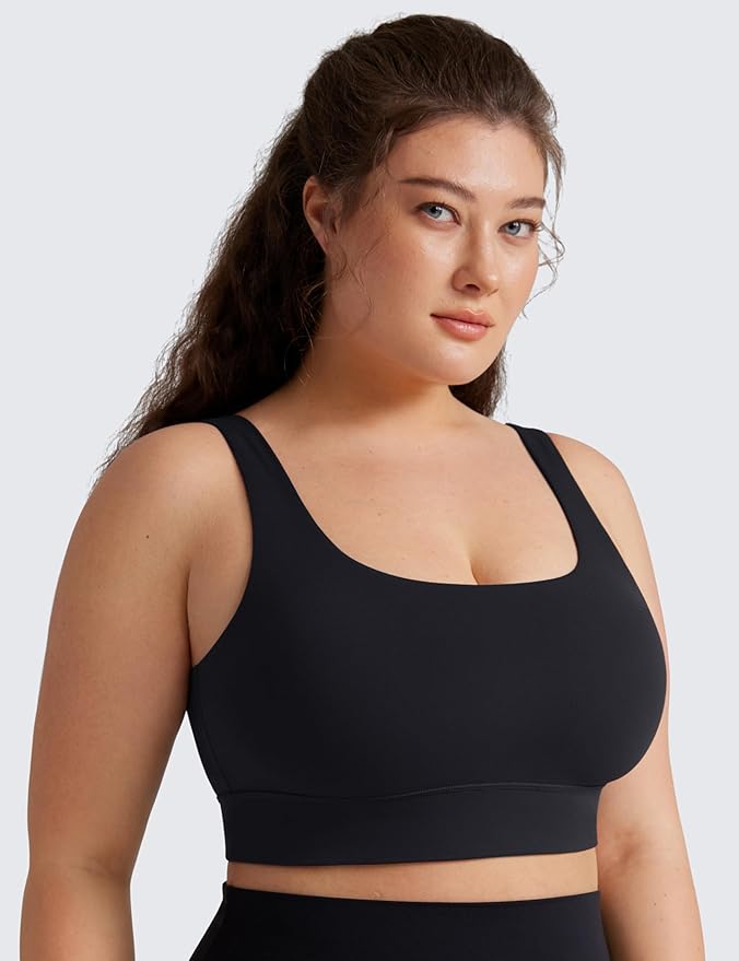 CRZ YOGA Butterluxe U Back Longline Sports Bras for Women - Scoop Neck Padded Yoga Workout Crop Top with Built in Pads