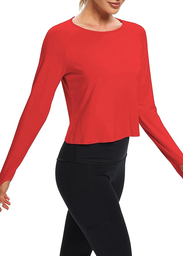 Bestisun Long Sleeve Workout Running Shirts Athletic Yoga Gym Crop Tops for Women