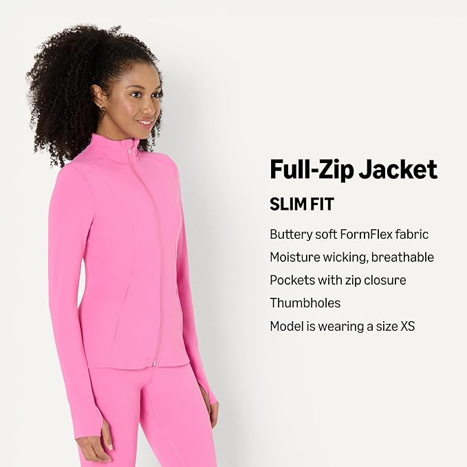 Amazon Essentials Women's Active FormFlex Buttery Soft Slim Fit Full Zip Workout Jacket with Thumb Holes
