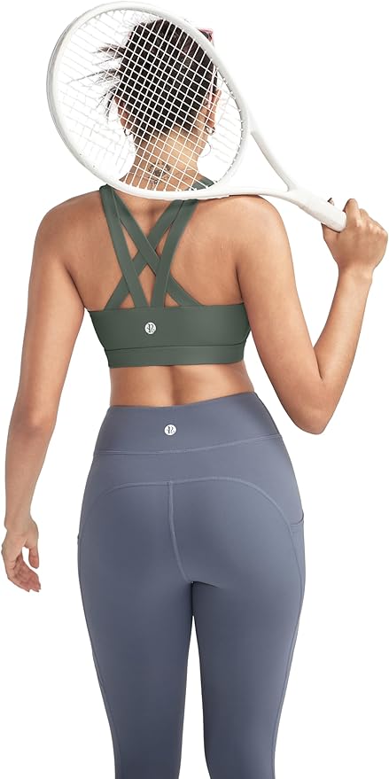 RUNNING GIRL Sports Bras for Women,Padded Strappy Sports Bras Criss-Cross Back Medium Support Sports Bras with Removable Cups