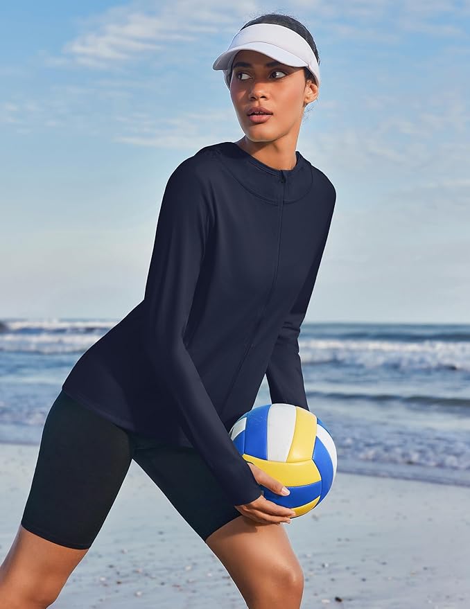 PINSPARK Women's UPF 50+ Sun Protection Hoodie Jacket Lightweight Full Zip Athletic Jacket Long Sleeve Shirt with Pockets