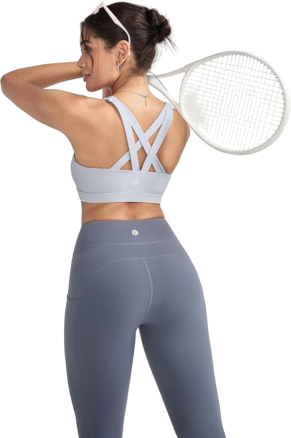 RUNNING GIRL Sports Bras for Women,Padded Strappy Sports Bras Criss-Cross Back Medium Support Sports Bras with Removable Cups