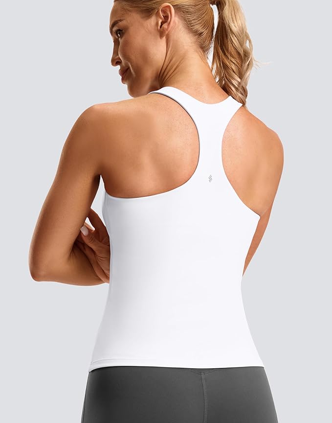 Soothfeel Womens Workout Tank Tops with Built in Bra Racerback Athletic Yoga Top High Neck Sports Gym Sleeveless Shirts