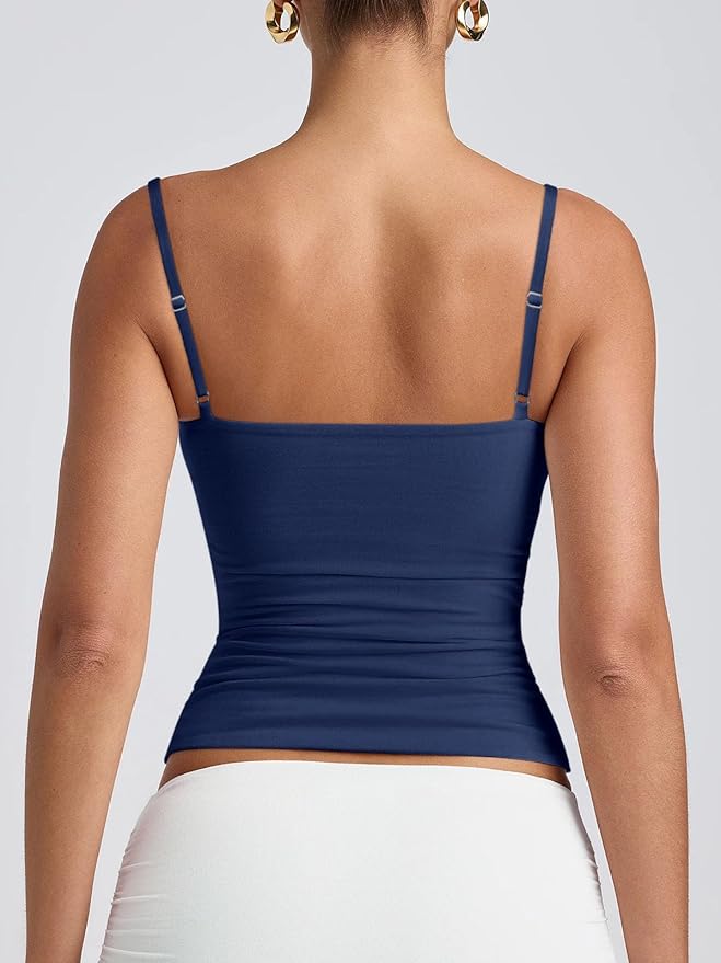 PINKMSTYLE Women's Basic Double Lined Scoop Neck Tank Tops Adjustable Cami Tank Summer Sleeveless Tops