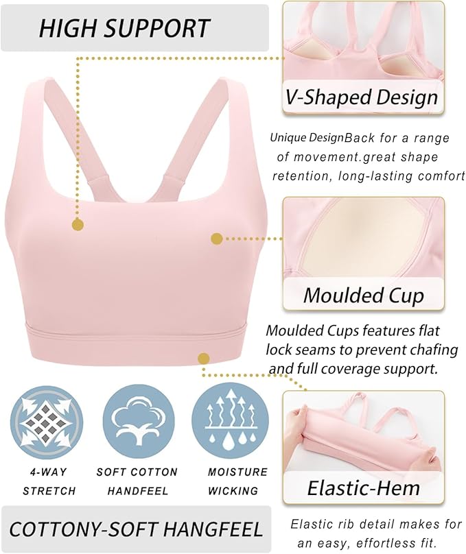 RUNNING GIRL Sports Bra for Women, Molded Cup High Impact Sports Bras for Women with Sewn in Pads