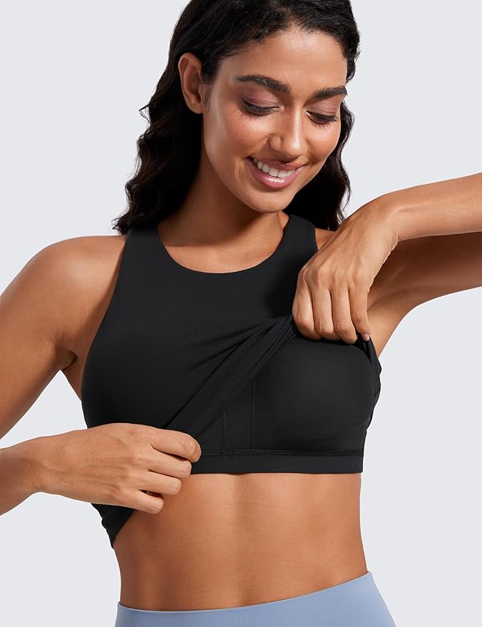 CRZ YOGA Butterluxe High Neck Tank Tops for Women - Racerback Workout Padded Yoga Athletic Camisole with Built in Bra