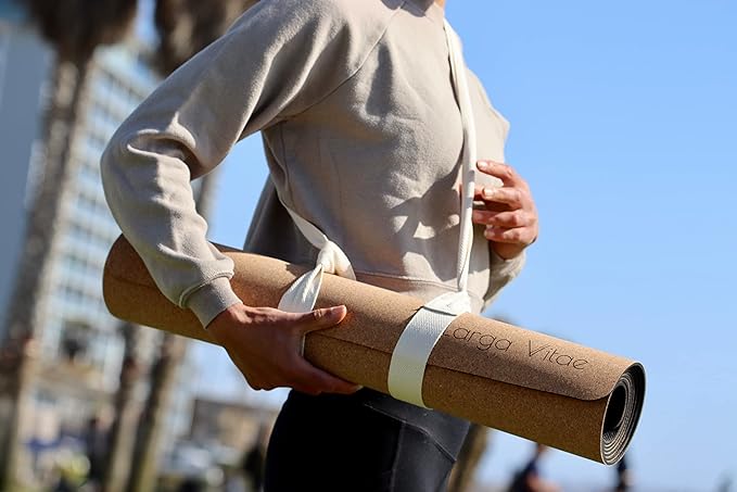 3mm Thick, 72" x 24" Natural Rubber Cork Yoga Mat, Hot Yoga Mat, Non Toxic, TPE-Free, Sustainable, Eco-Friendly, Non-Slip, Odor Resistant