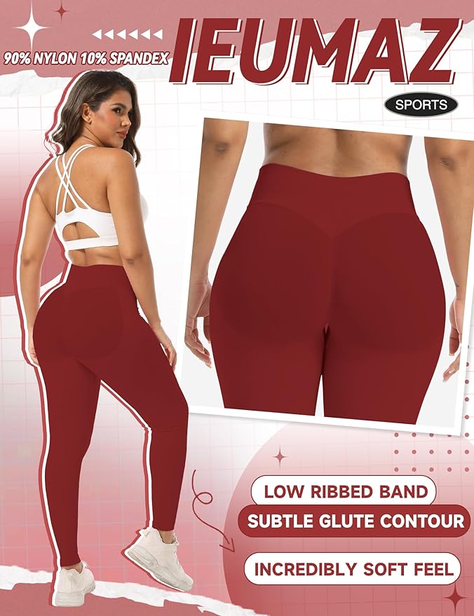 Ieumaz Scrunch Butt Lifting Leggings for Women Gym Seamless Workout Leggings Mid Low Waist Tummy Control Yoga Pants