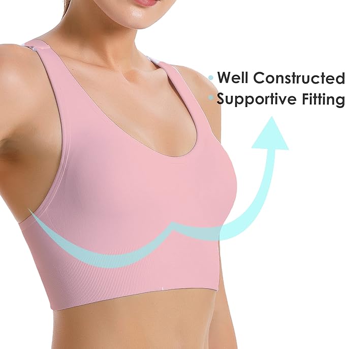 Evercute Sports Bras for Women Padded Medium Support Criss Cross Strappy Bra Seamless High Impact Yoga Exercise Athletic Bras