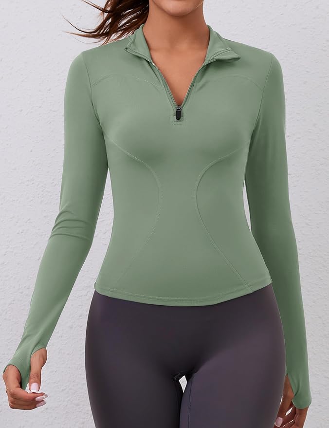 LOMON Womens Long Sleeve Workout Tops Quick Dry Quarter Zip Pullover Crop Yoga Athletic Slim Fit Shirts