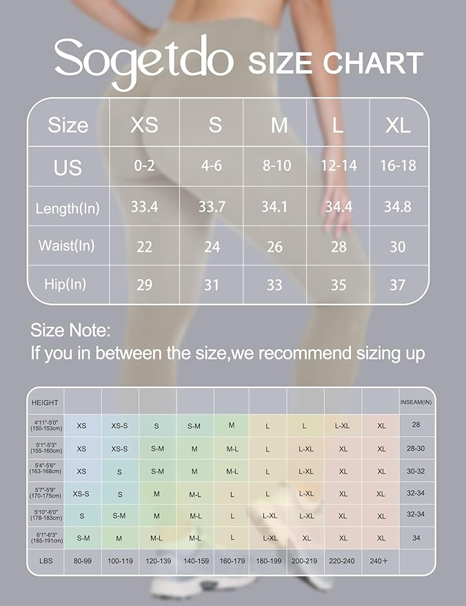 Sogetdo Yoga Leggings for Women Hidden Scrunch Butt Non See Through High Waisted No Front Seam Athletic Gym Workout Pants